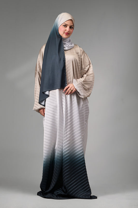 Beige to Deep Teal pleated satin