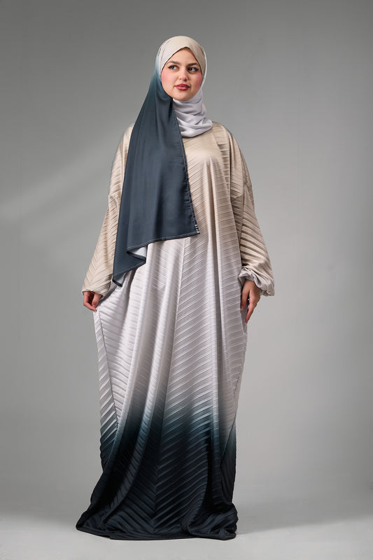 Beige to Deep Teal pleated satin