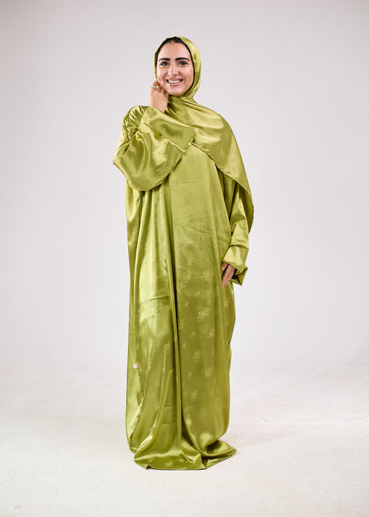Silk Satin Jacquard Golden Olive