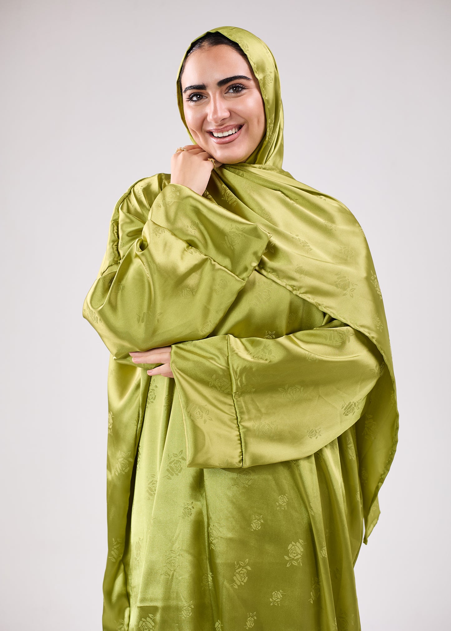 Silk Satin Jacquard Golden Olive