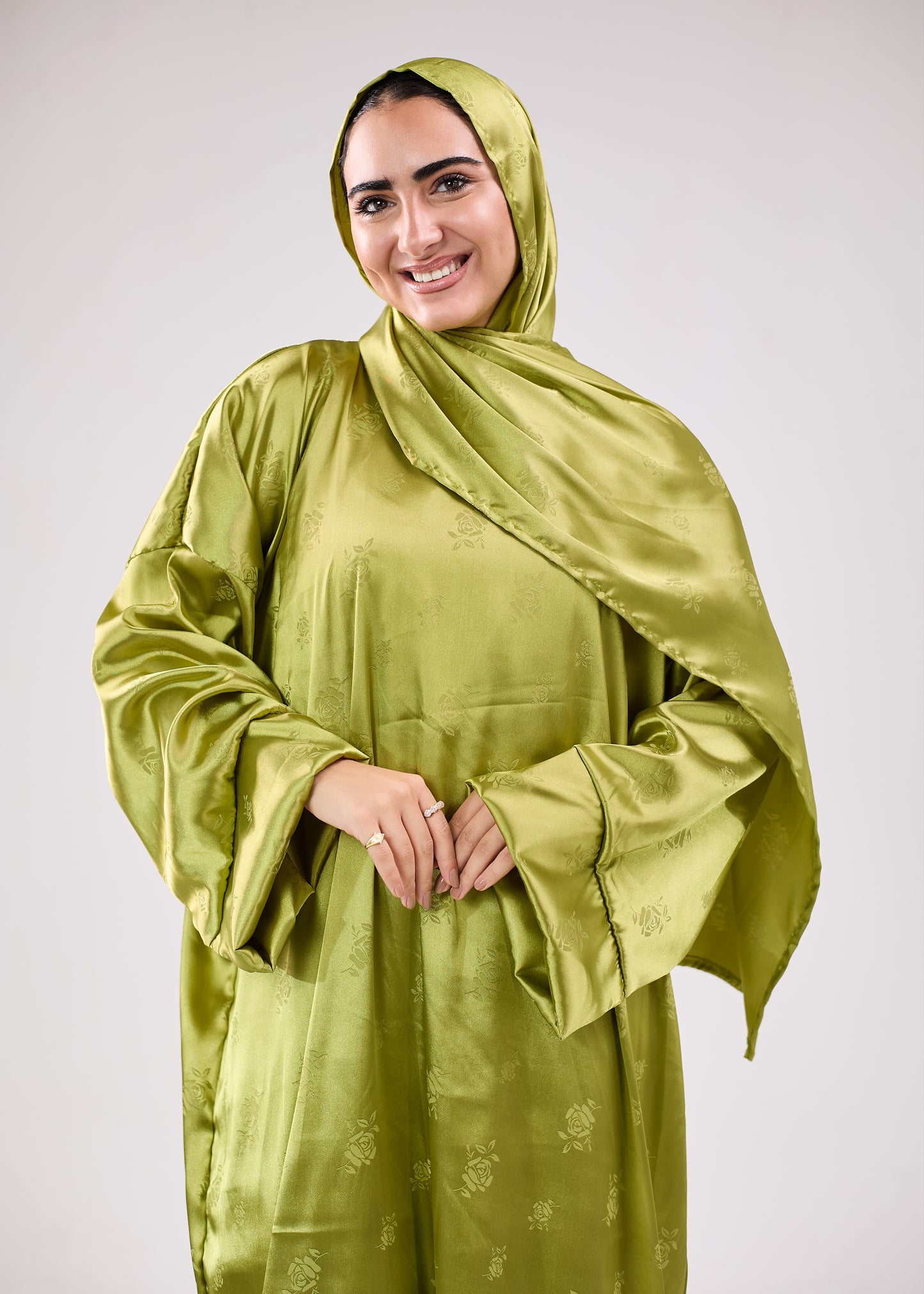 Silk Satin Jacquard Golden Olive