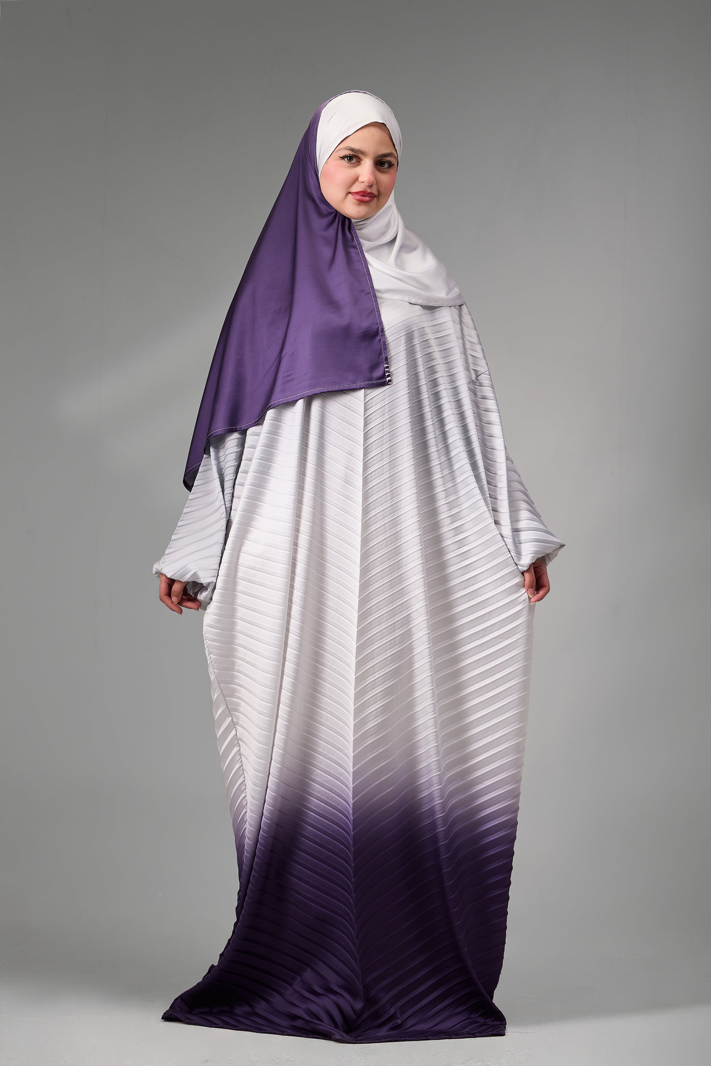 Silver to Deep Purple pleated satin