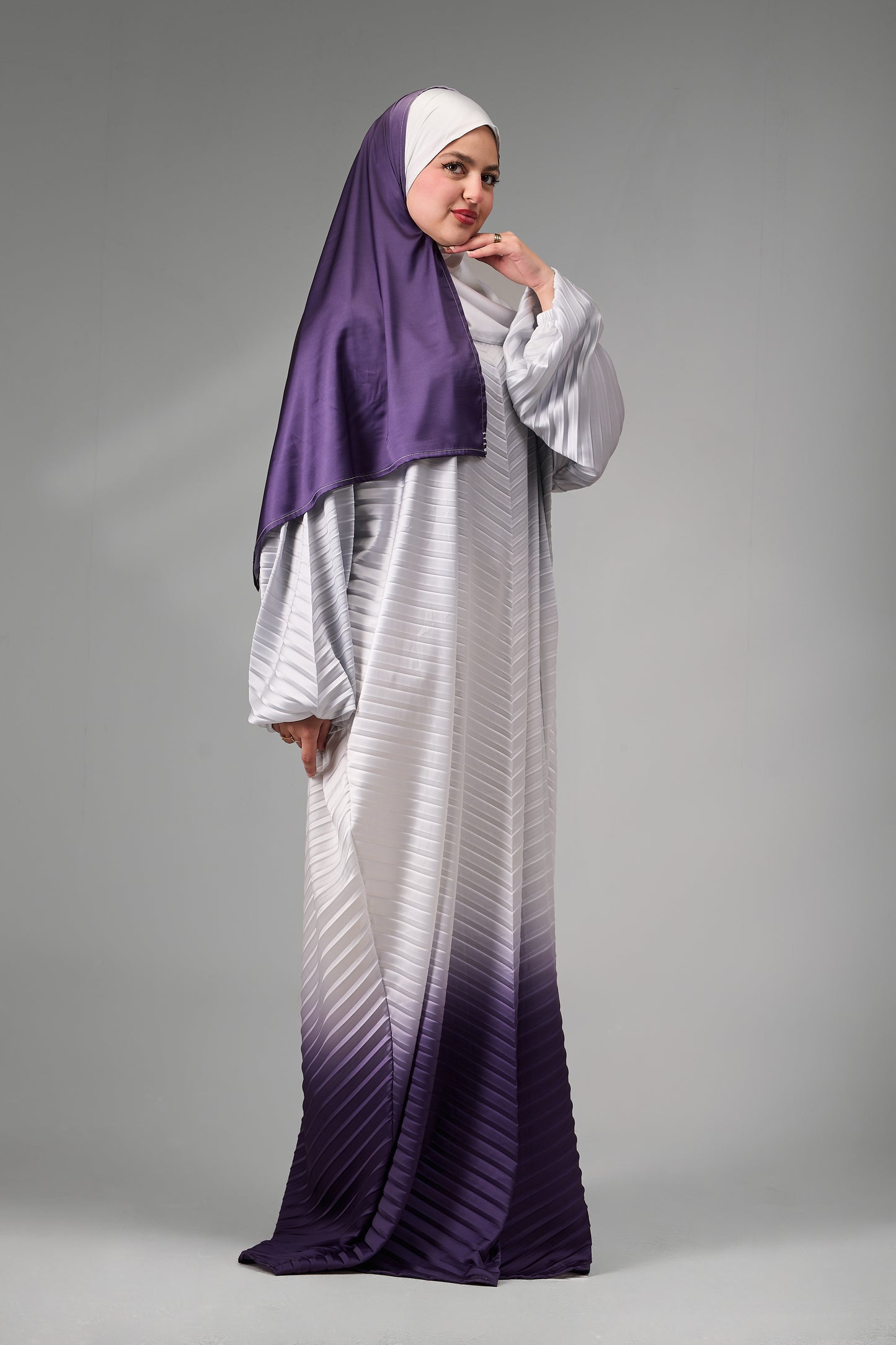 Silver to Deep Purple pleated satin