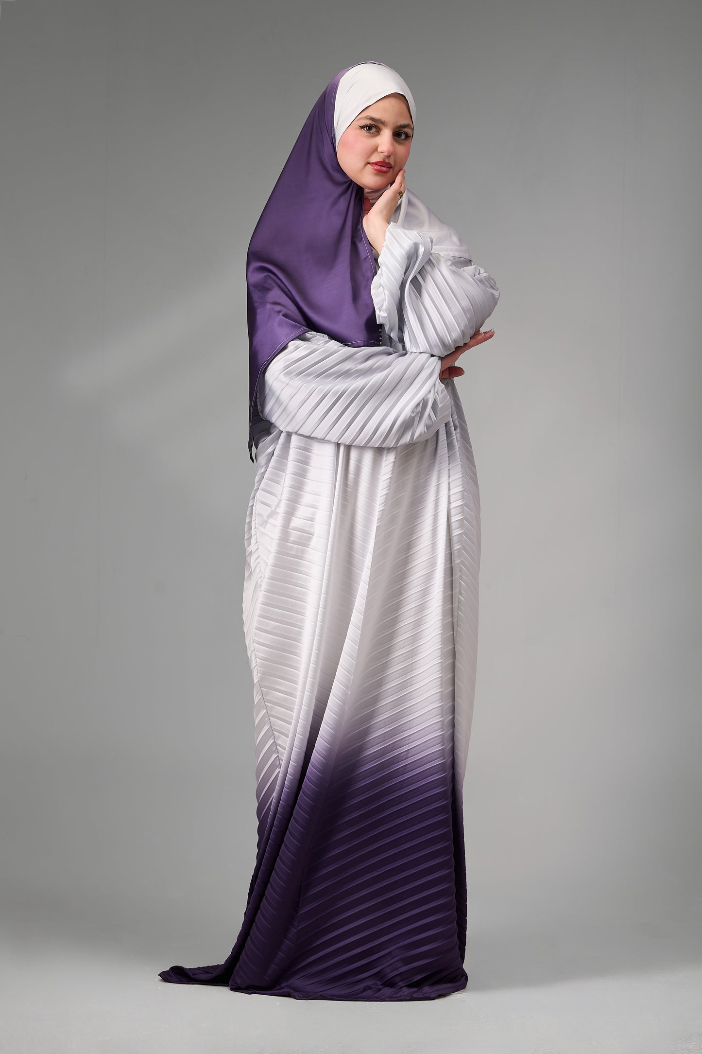 Silver to Deep Purple pleated satin