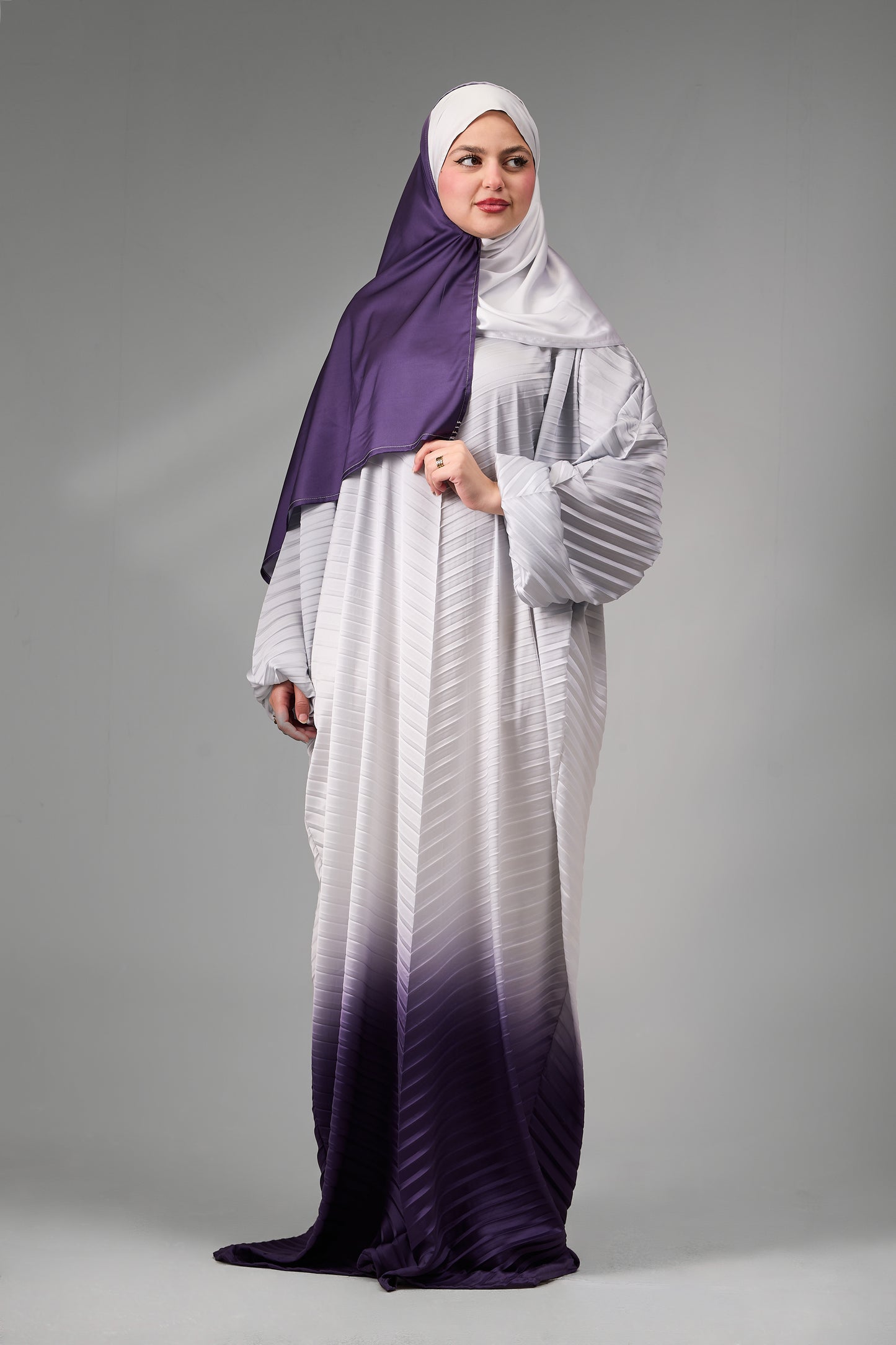 Silver to Deep Purple pleated satin