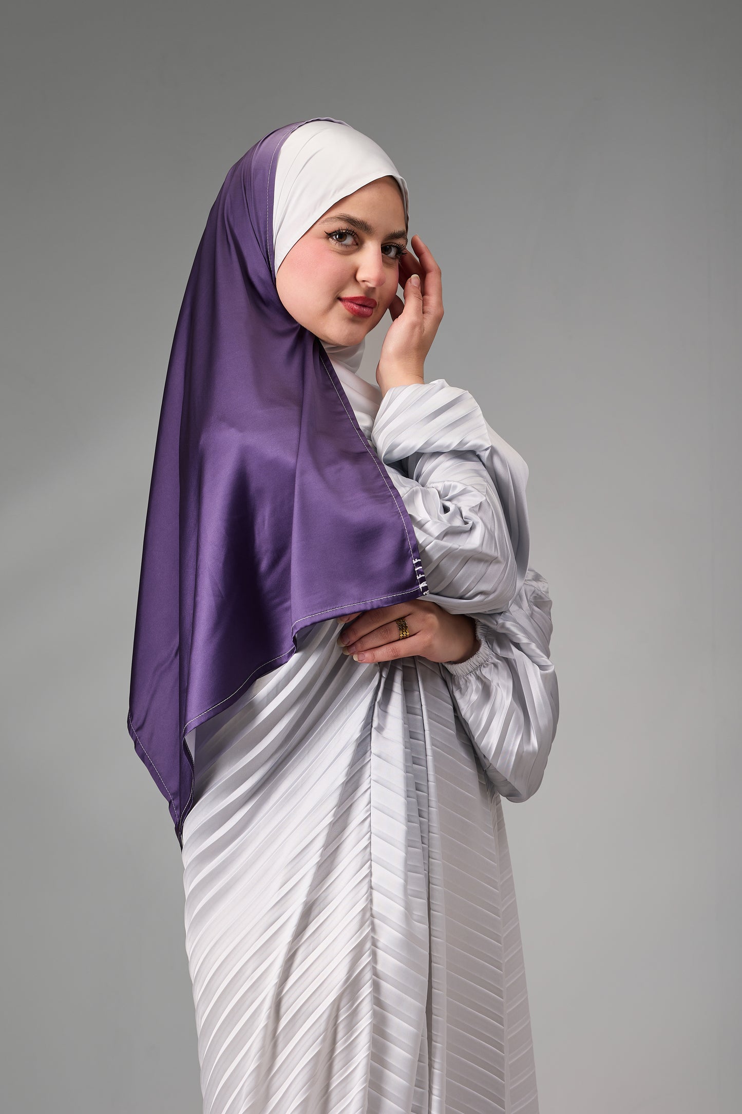 Silver to Deep Purple pleated satin