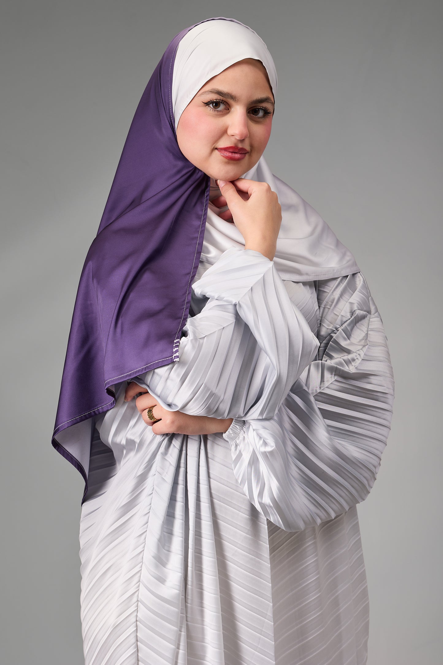 Silver to Deep Purple pleated satin