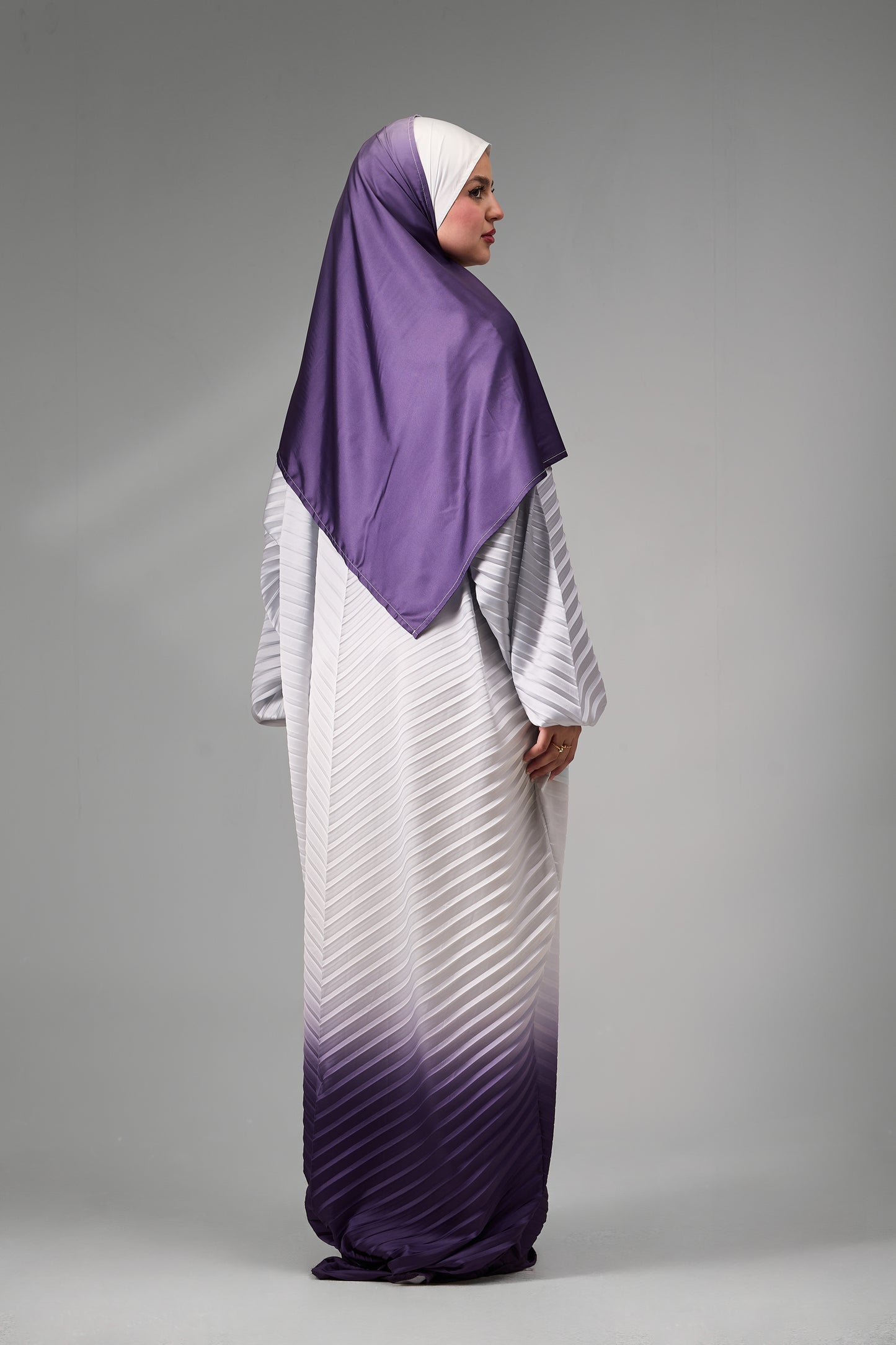Silver to Deep Purple pleated satin