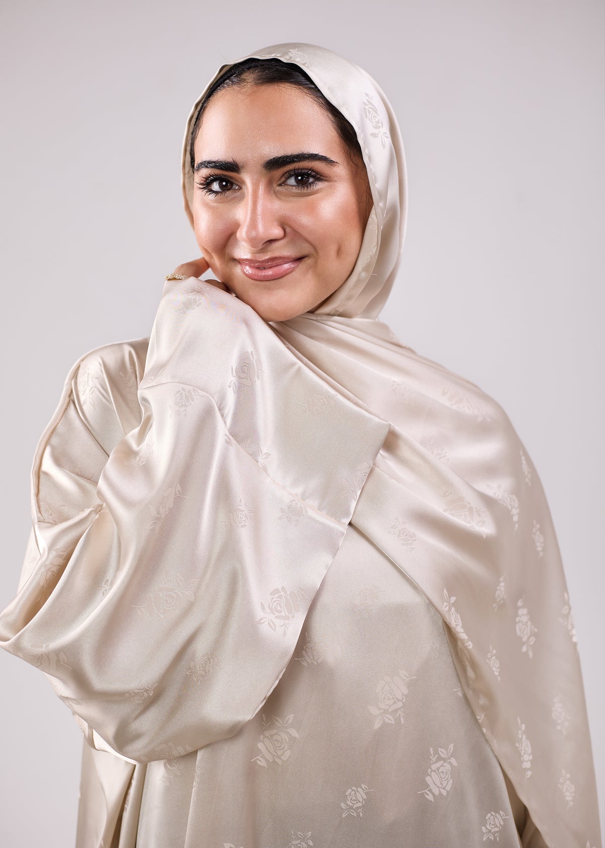 Silk Satin Jacquard Beige
