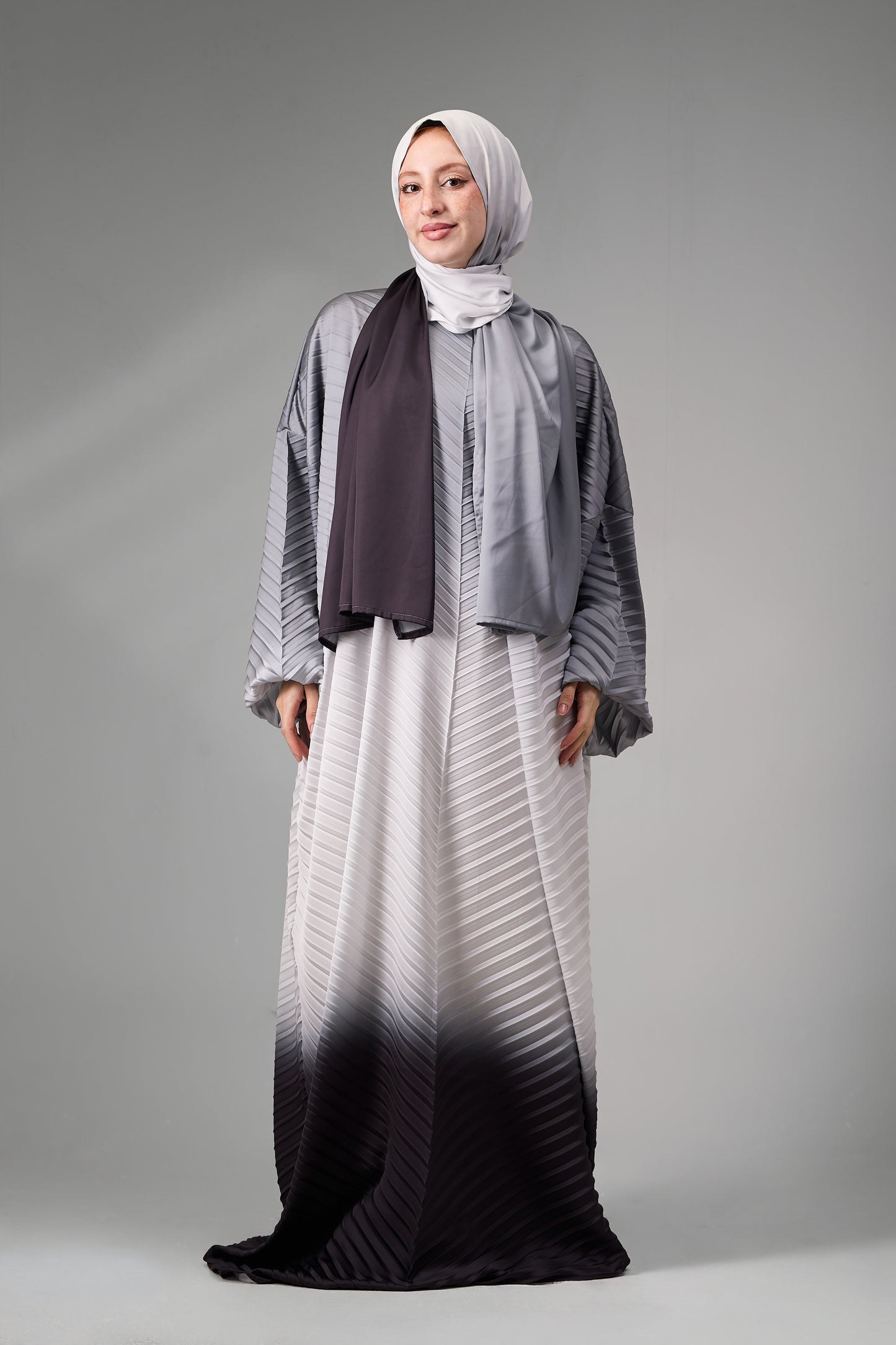 Gray to Black  Pleated satin