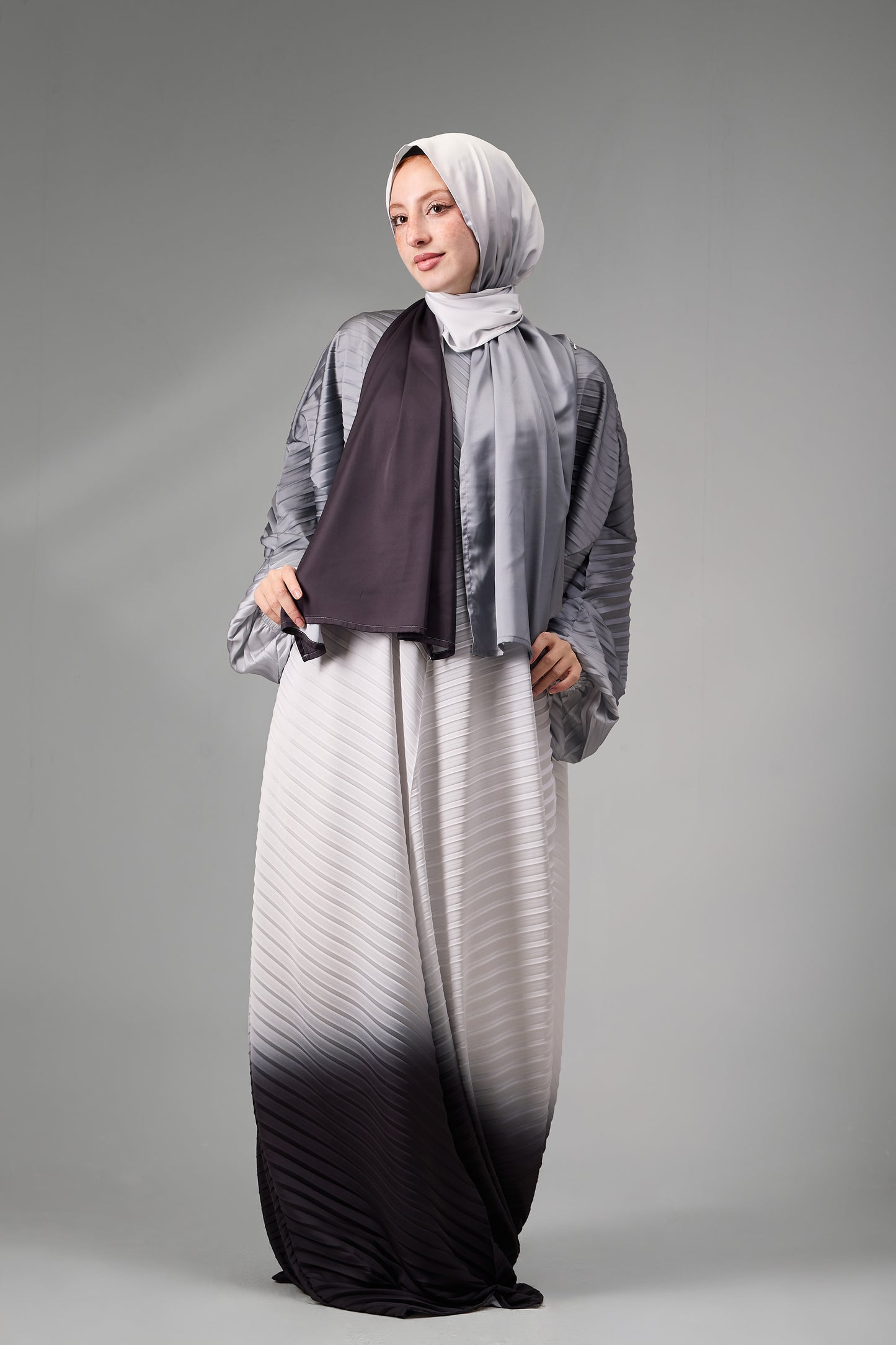 Gray to Black  Pleated satin