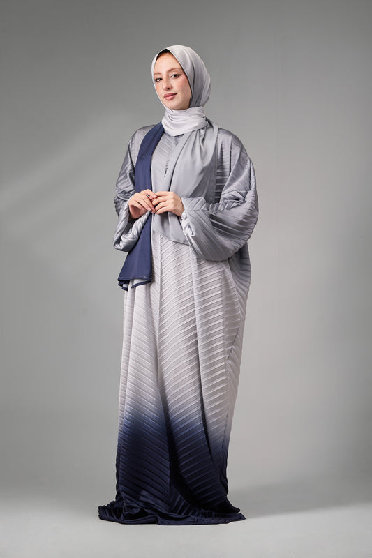 Gray to Navy pleated satin