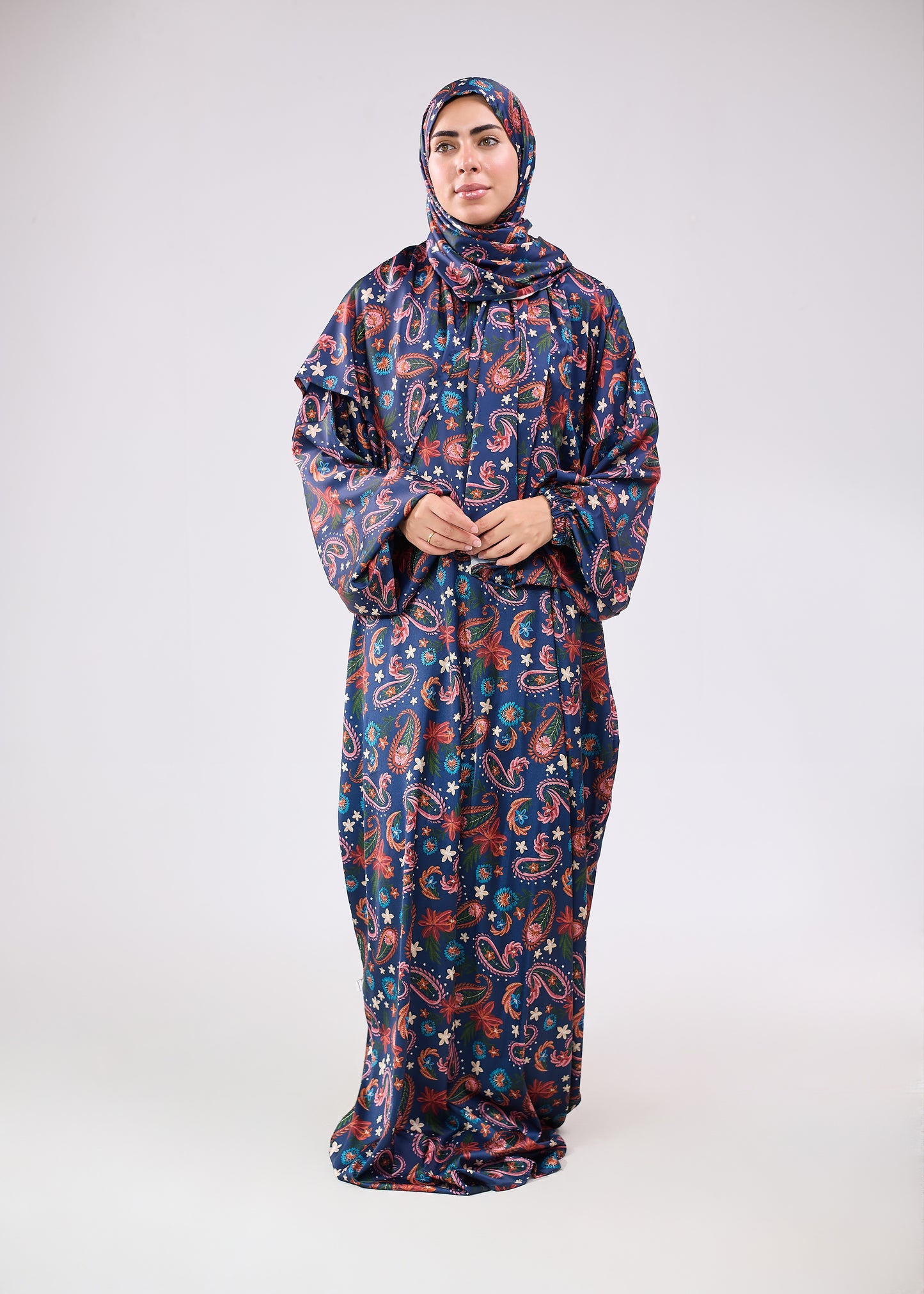 Navy Bloom Paisley Printed satin