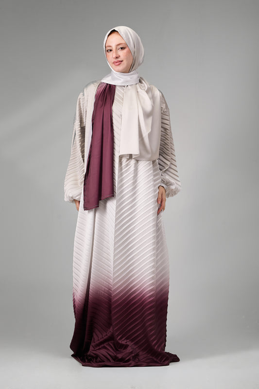 Beige to Maroon pleated satin