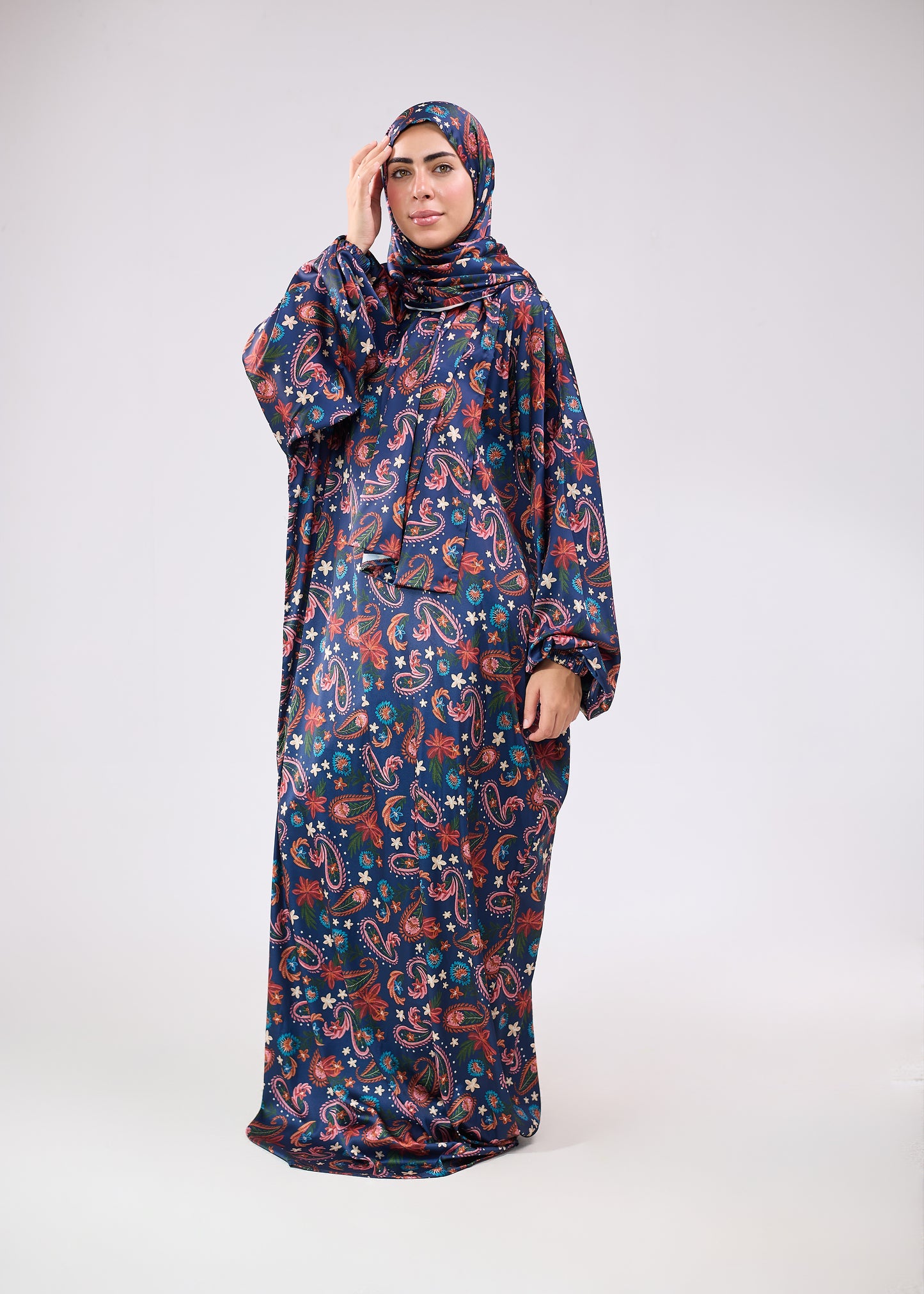 Navy Bloom Paisley Printed satin