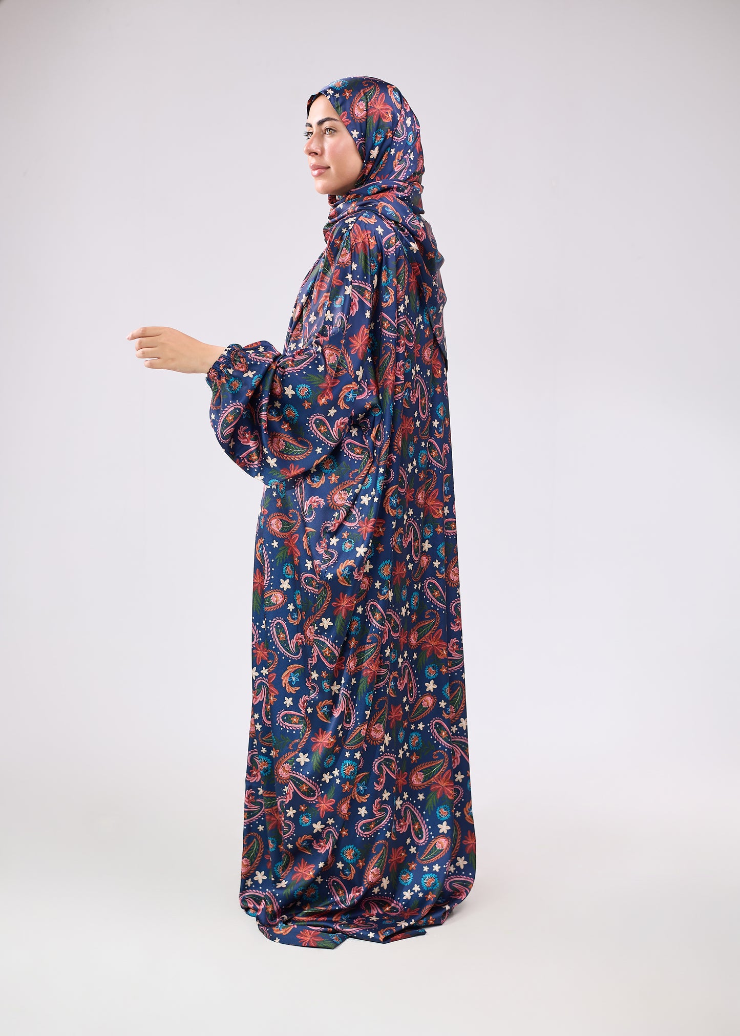 Navy Bloom Paisley Printed satin