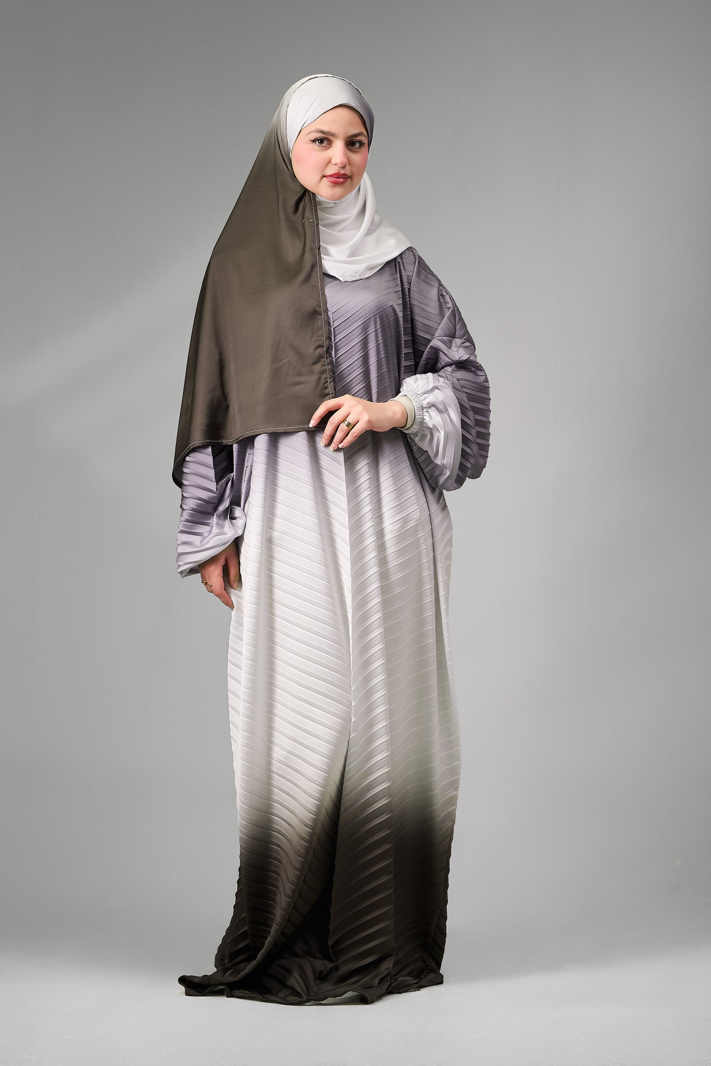 Gray to Dark Olive pleated satin