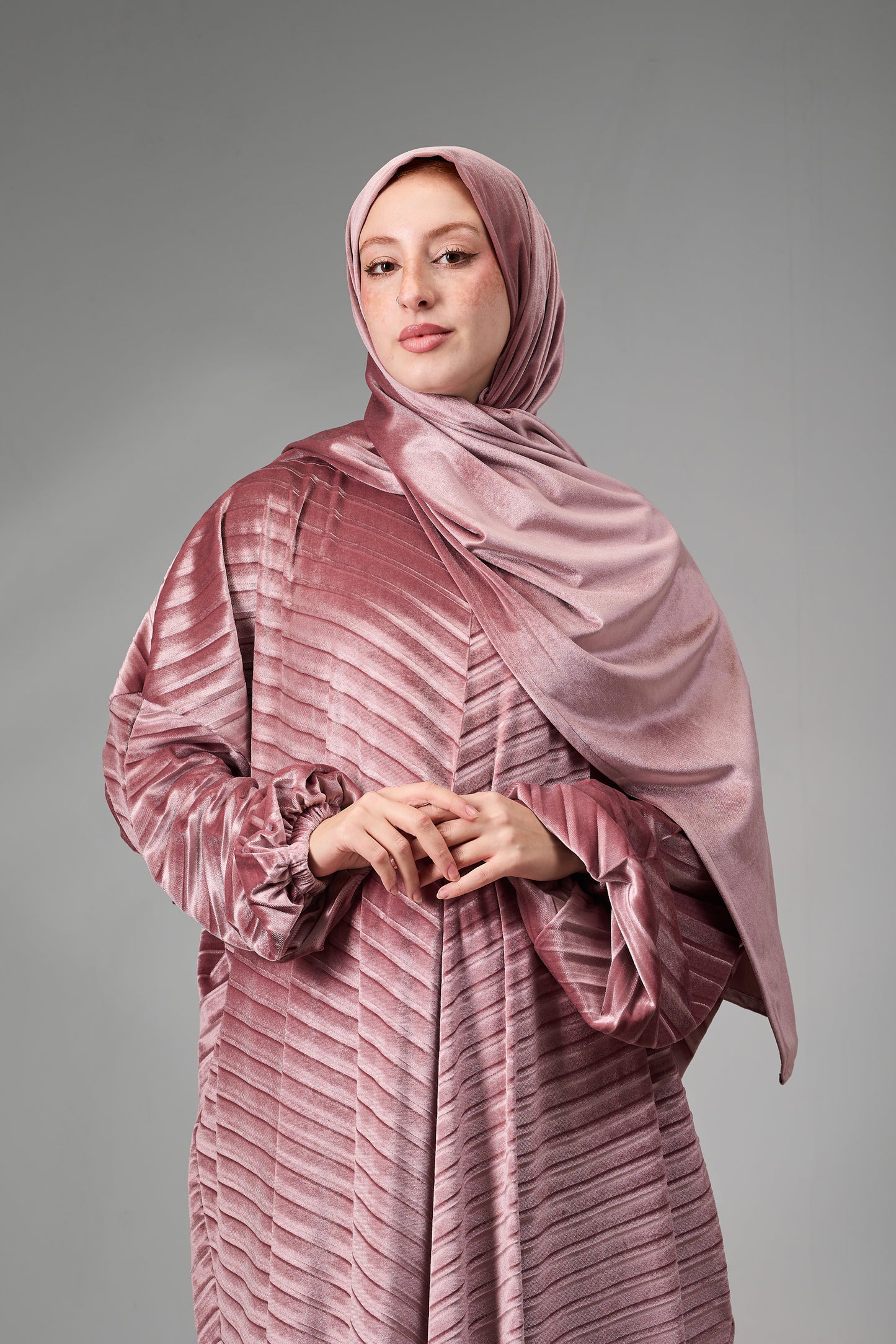 Dusty Rose Velvet Pleated