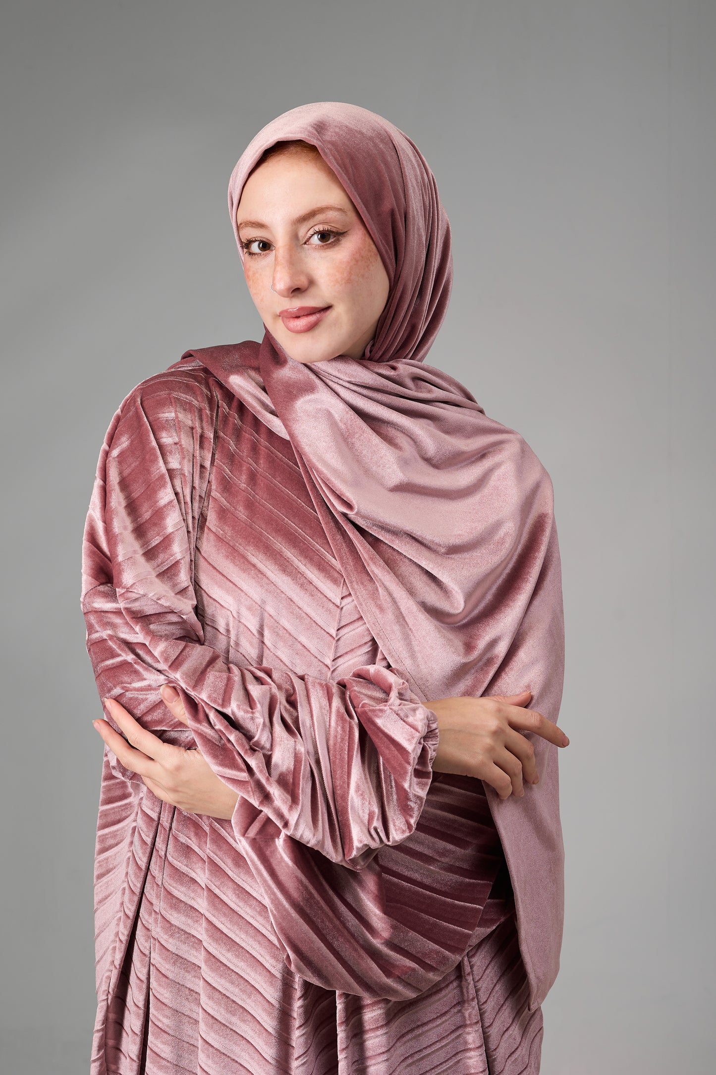 Dusty Rose Velvet Pleated