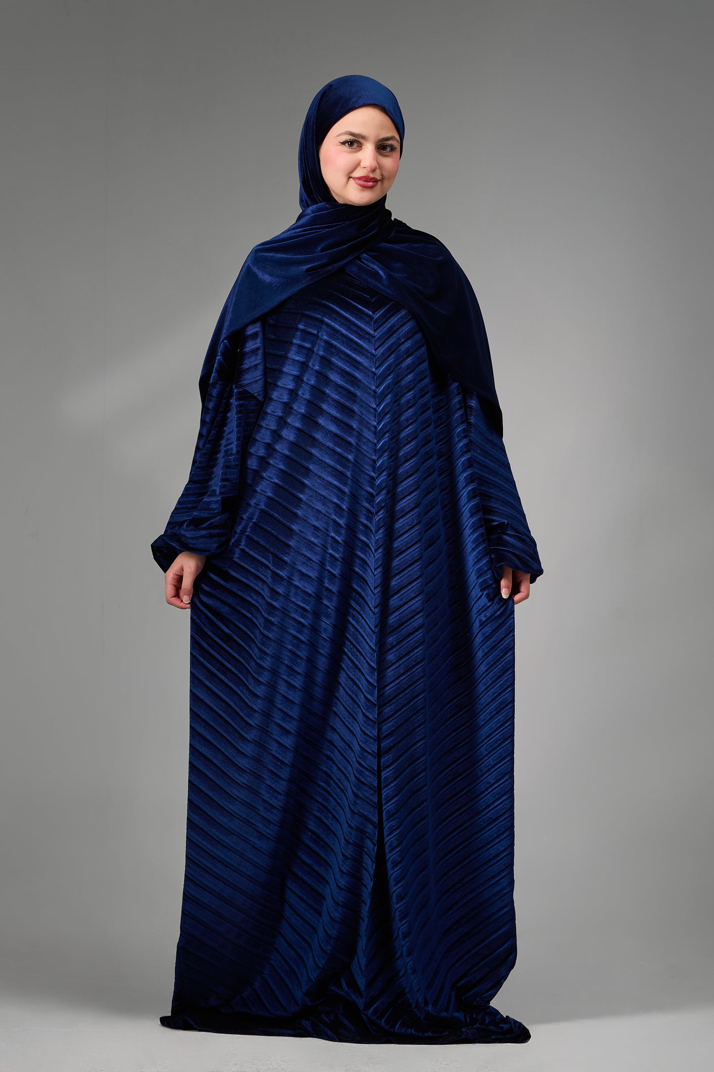 Navy Blue Velvet Pleated