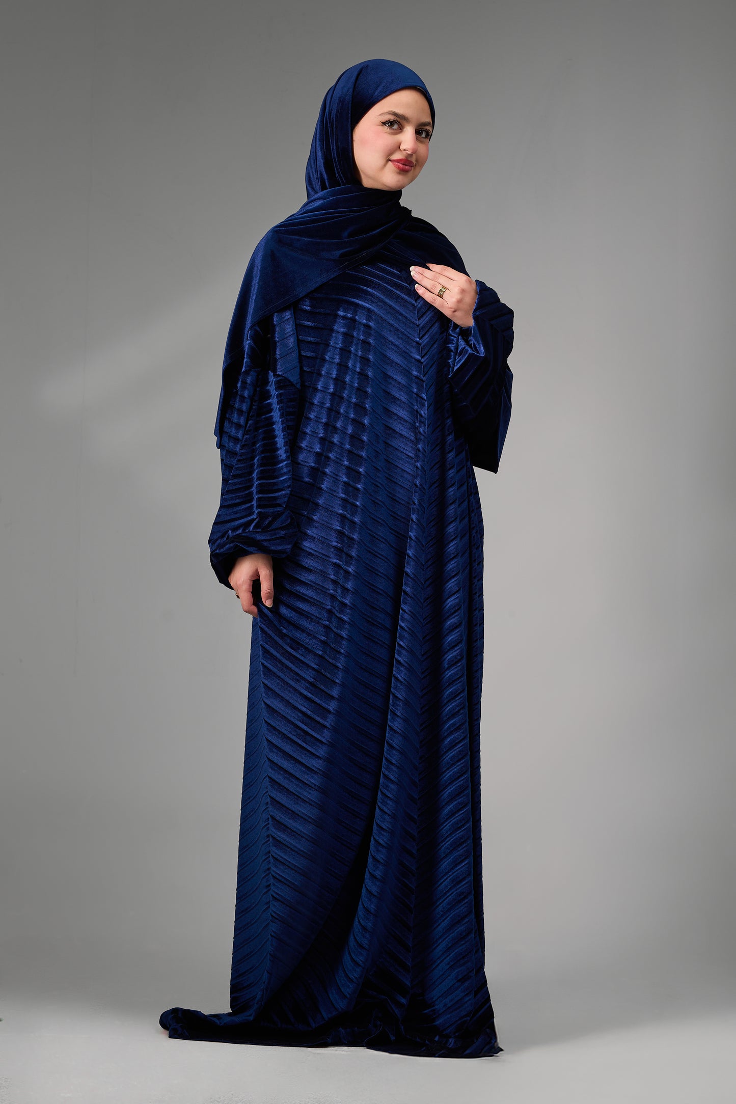 Navy Blue Velvet Pleated