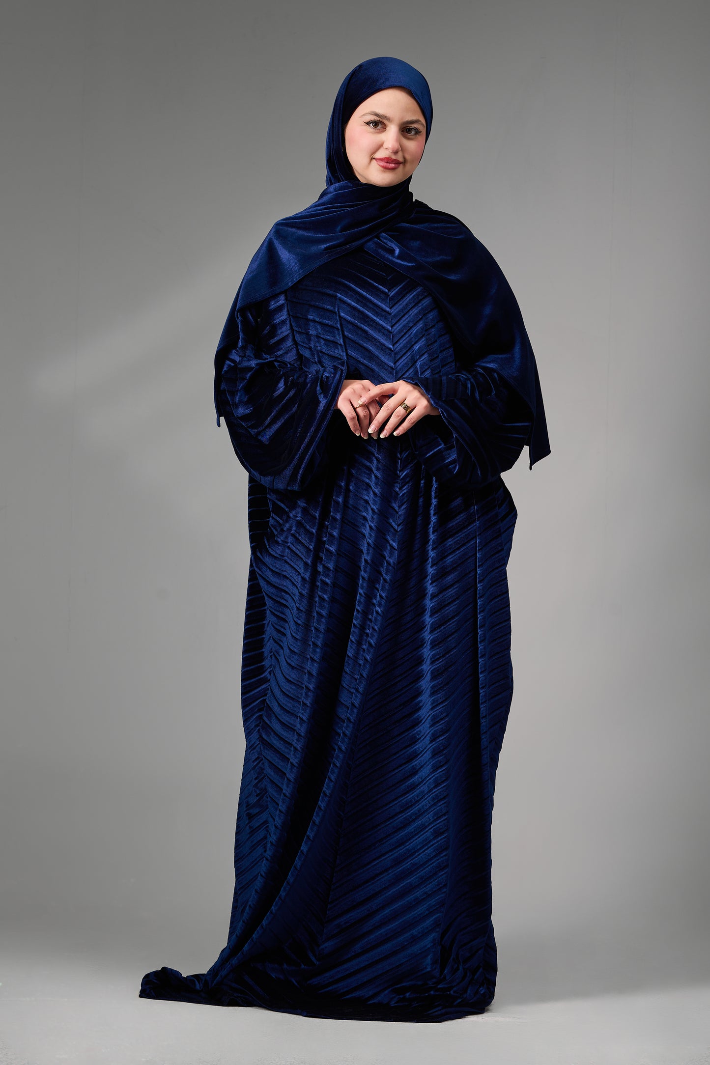Navy Blue Velvet Pleated