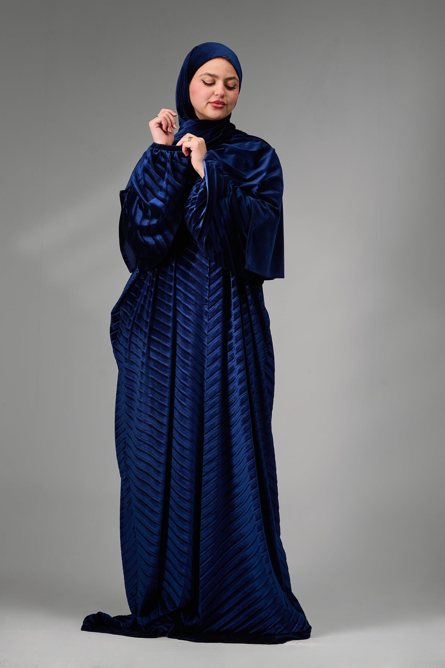 Navy Blue Velvet Pleated