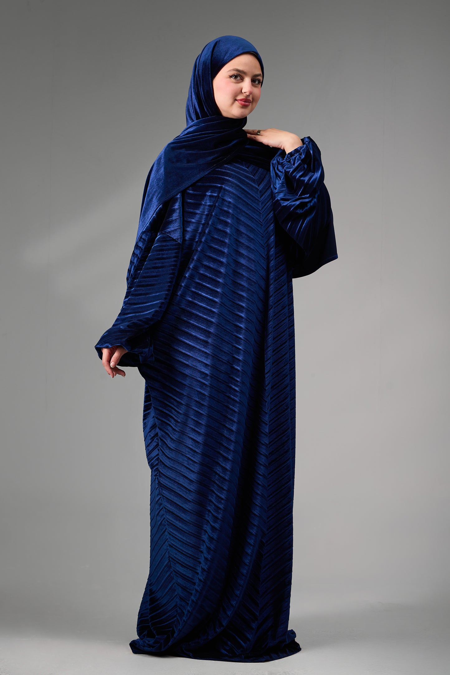 Navy Blue Velvet Pleated