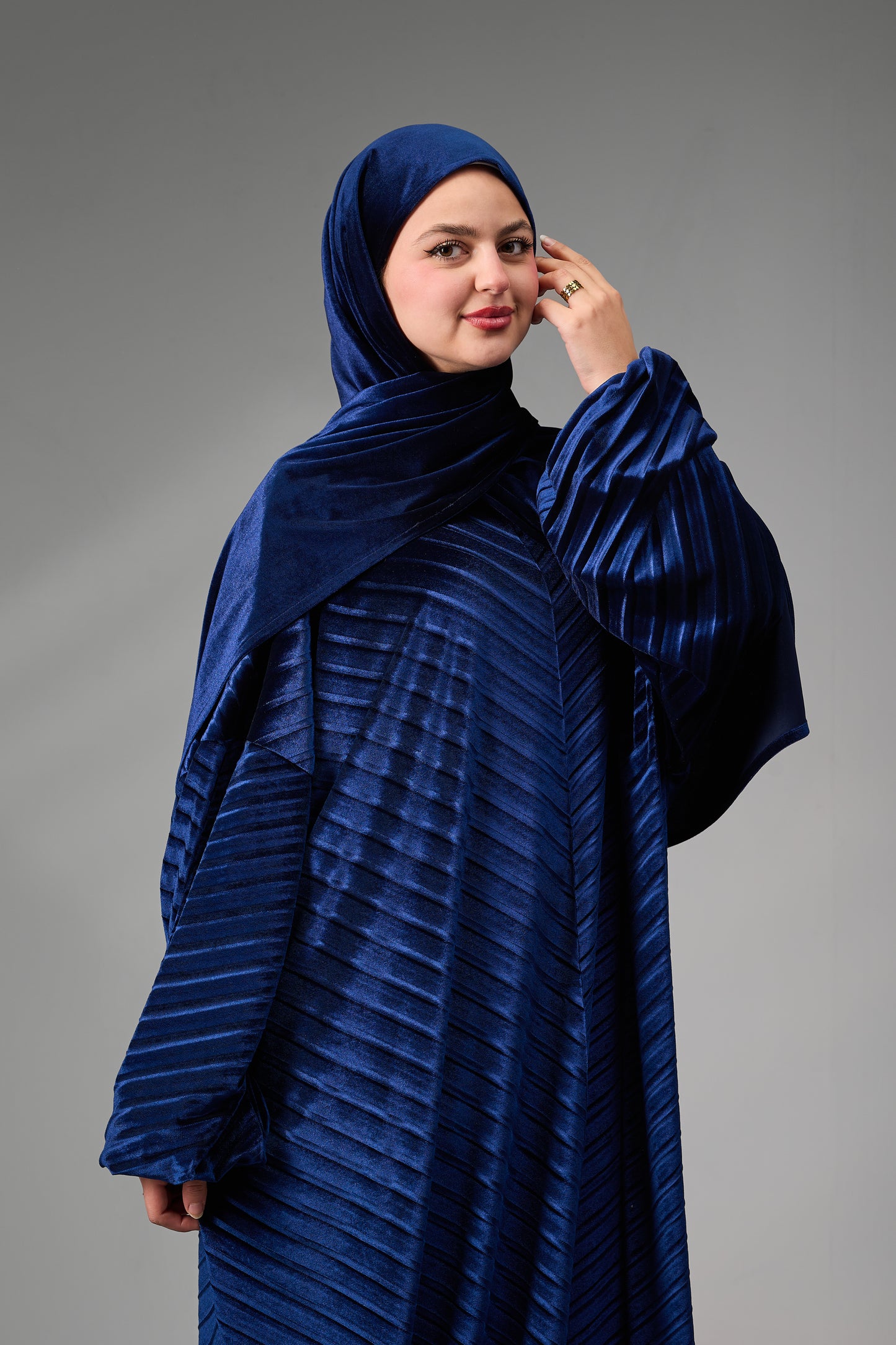 Navy Blue Velvet Pleated