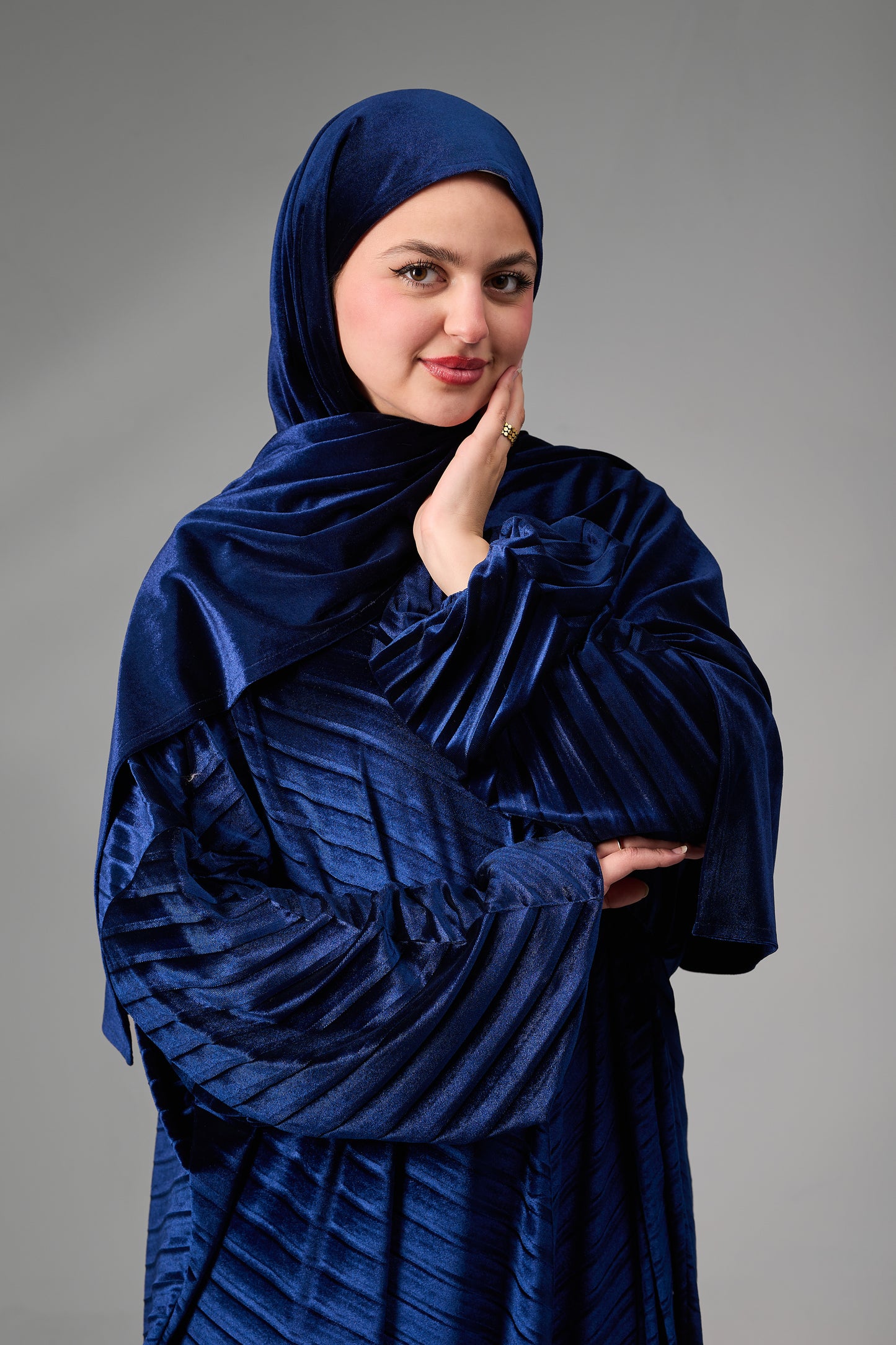 Navy Blue Velvet Pleated