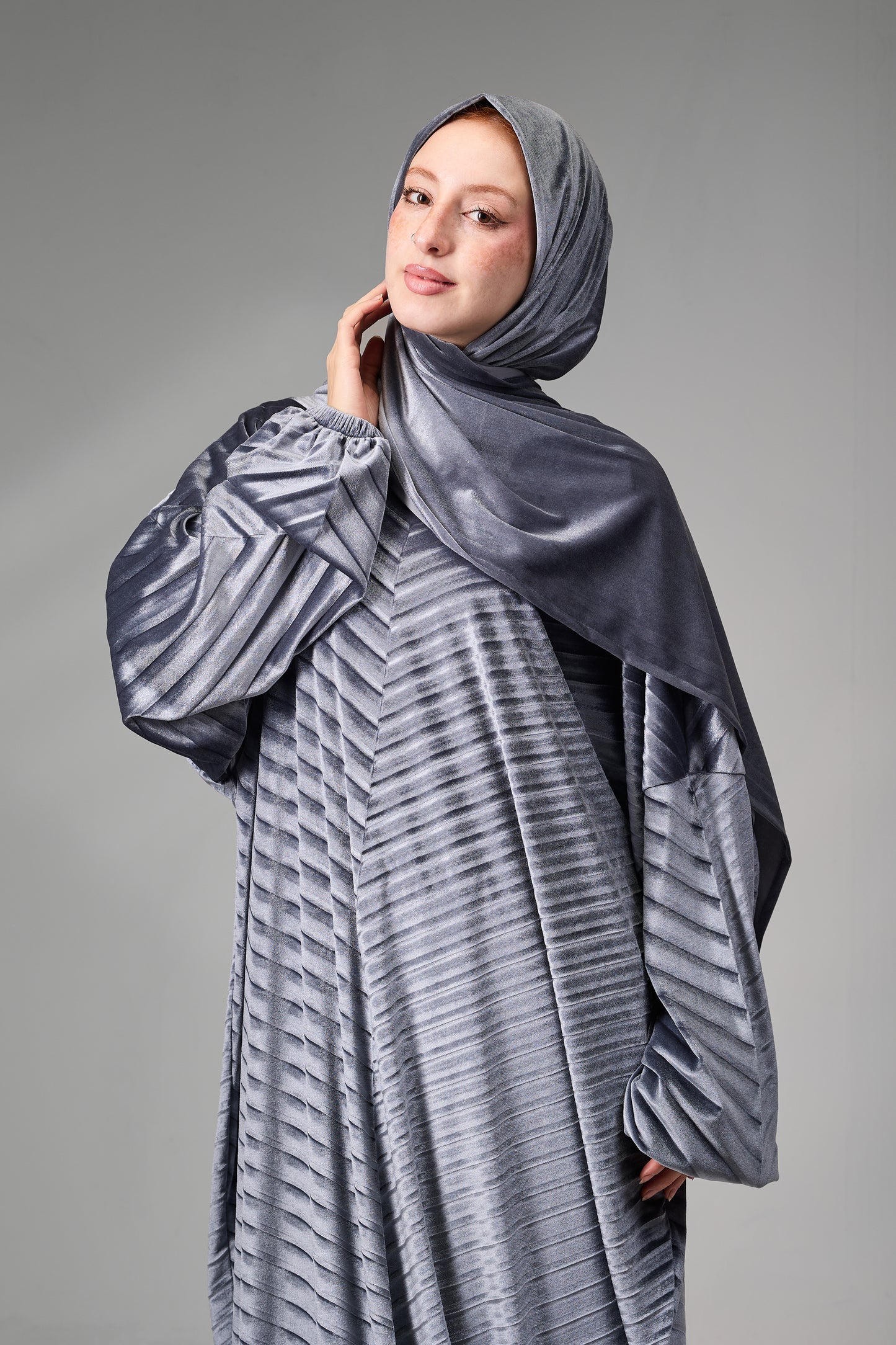 Grey Velvet Pleated