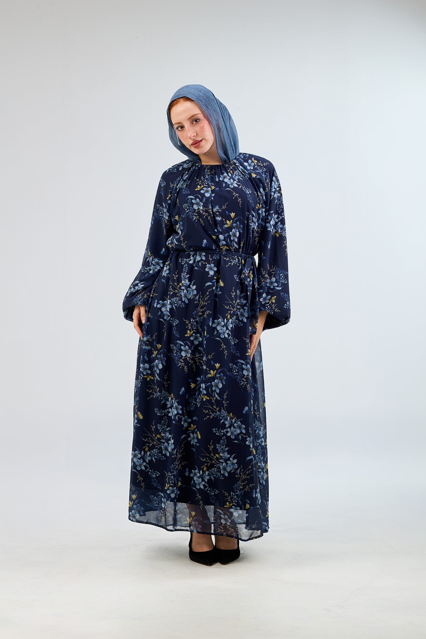 Midnight Bloom Chiffon Dress