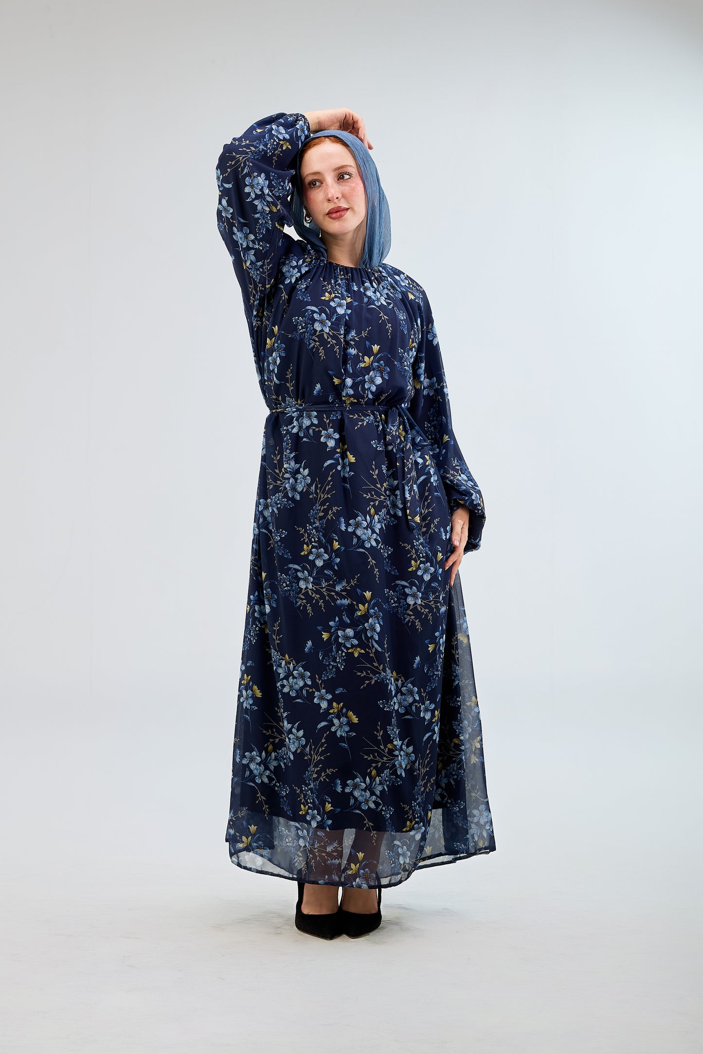 Midnight Bloom Chiffon Dress