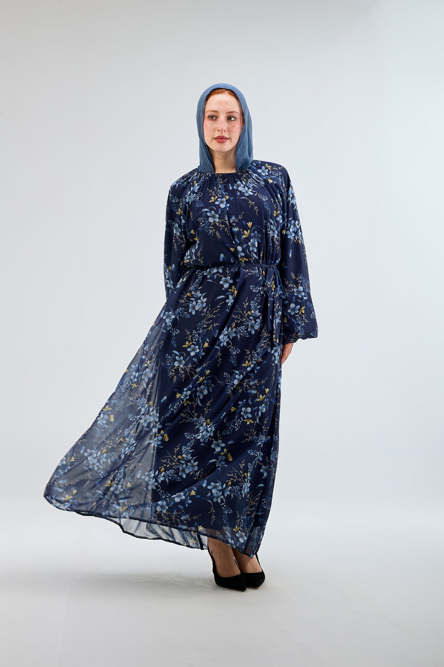 Midnight Bloom Chiffon Dress