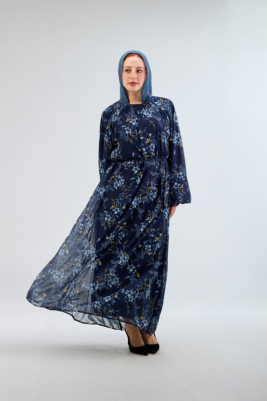 Midnight Bloom Chiffon Dress