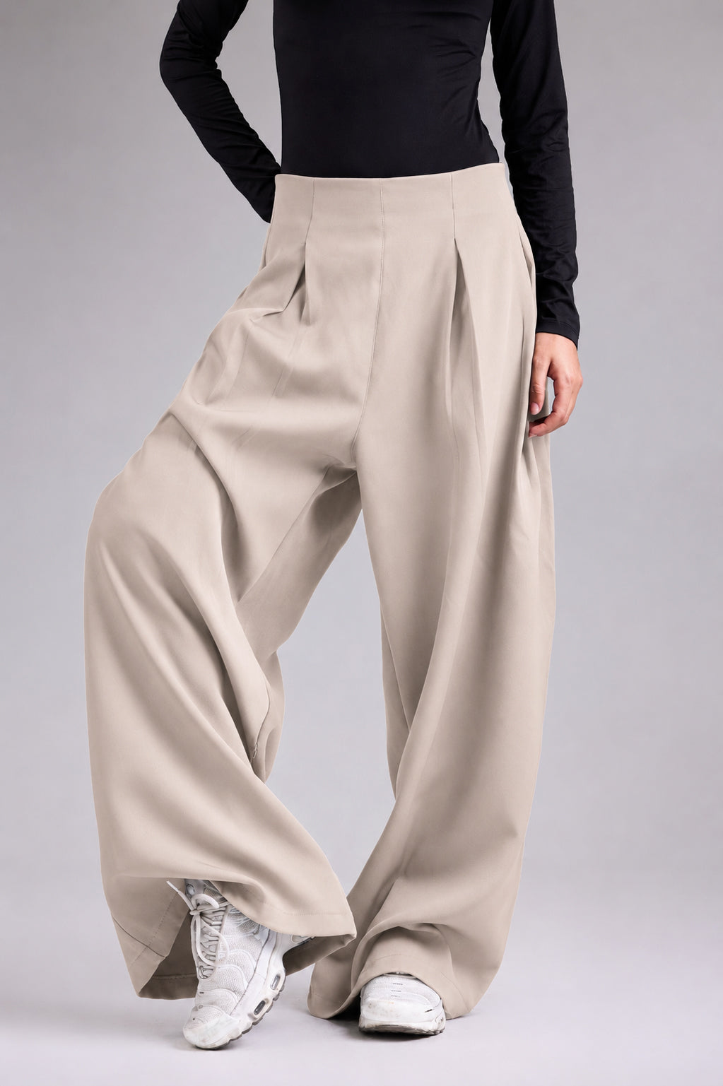 Structured Waist Wide-Leg Pants